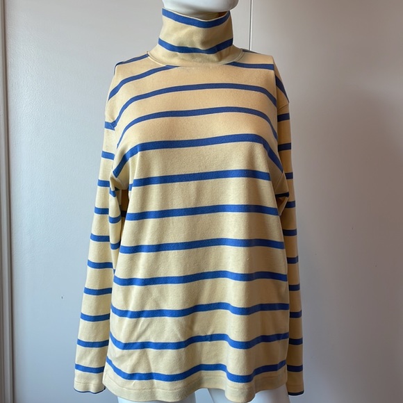 Land’s End Beige & Navy Striped Turtleneck SzMed - Picture 2 of 10